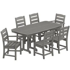 POLYWOOD Lakeside 7-Piece Slate Grey Dining Set With Nautical Table