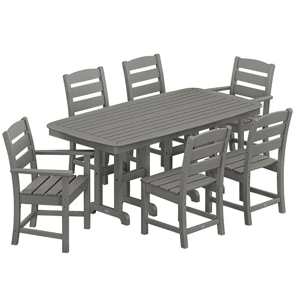 POLYWOOD Lakeside 7-Piece Slate Grey Dining Set With Nautical Table 1 POLYWOOD Lakeside 7-Piece Slate Grey Dining Set With Nautical Table