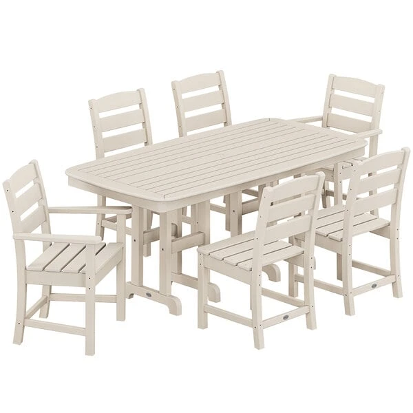 POLYWOOD Lakeside 7-Piece Sand Dining Set With Nautical Table 1 POLYWOOD Lakeside 7-Piece Sand Dining Set With Nautical Table