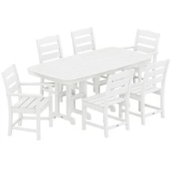 POLYWOOD Lakeside 7-Piece White Dining Set With Nautical Table