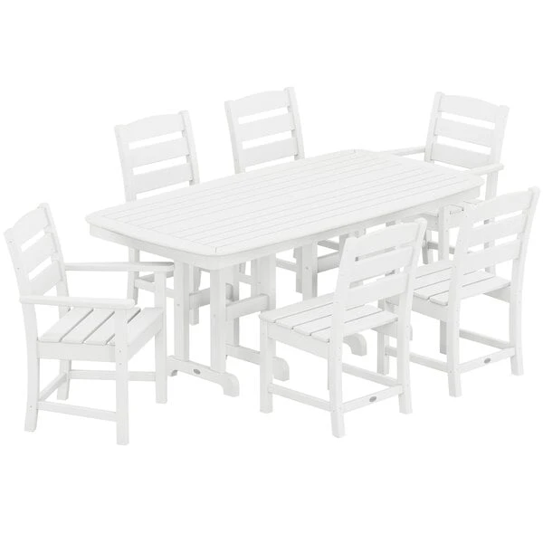 POLYWOOD Lakeside 7-Piece White Dining Set With Nautical Table 1 POLYWOOD Lakeside 7-Piece White Dining Set With Nautical Table