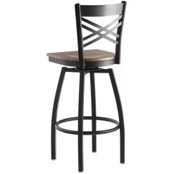 Lancaster Table & Seating Black Finish Cross Back Swivel Bar Stool With Vintage Wood Seat 6 Lancaster Table & Seating Black Finish Cross Back Swivel Bar Stool With Vintage Wood Seat -Zown Shop 2198219