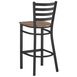 Lancaster Table & Seating Black Finish Ladder Back Bar Stool With Vintage Wood Seat -Zown Shop 2198228