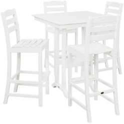 POLYWOOD La Casa Cafe 37" X 37" White Farmhouse Trestle 5-Piece Bar Set