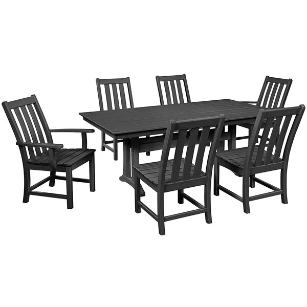 POLYWOOD Vineyard 7-Piece Black Dining Set With Farmhouse Trestle Table 1 POLYWOOD Vineyard 7-Piece Black Dining Set With Farmhouse Trestle Table