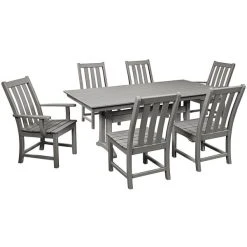 POLYWOOD Vineyard 7-Piece Slate Grey Dining Set With Farmhouse Trestle Table