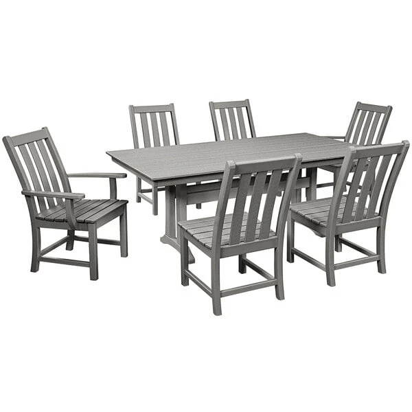 POLYWOOD Vineyard 7-Piece Slate Grey Dining Set With Farmhouse Trestle Table 1 POLYWOOD Vineyard 7-Piece Slate Grey Dining Set With Farmhouse Trestle Table