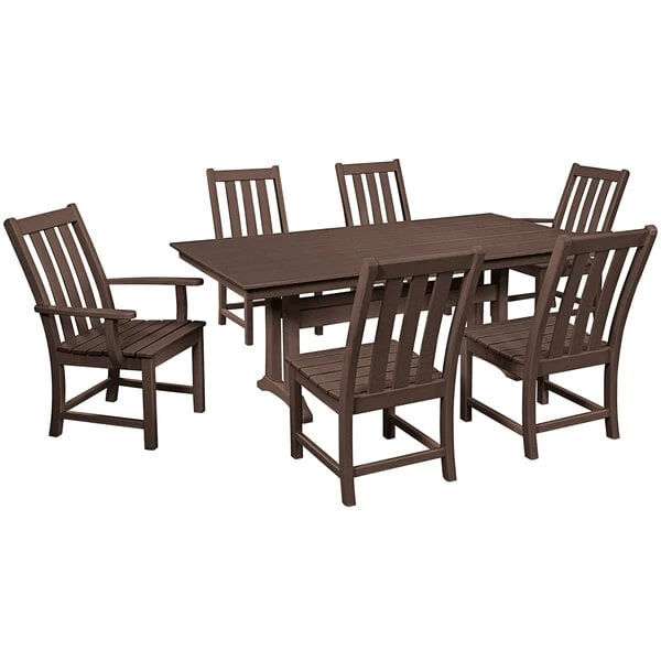 POLYWOOD Vineyard 7-Piece Mahogany Dining Set With Farmhouse Trestle Table 1 POLYWOOD Vineyard 7-Piece Mahogany Dining Set With Farmhouse Trestle Table