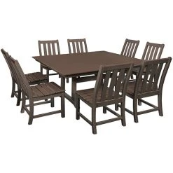 POLYWOOD Vineyard 9-Piece Mahogany Dining Set With Farmhouse Trestle Table