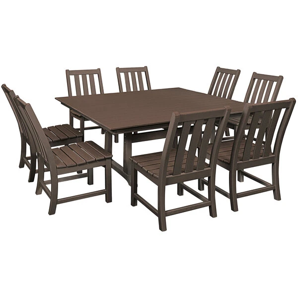 POLYWOOD Vineyard 9-Piece Mahogany Dining Set With Farmhouse Trestle Table 1 POLYWOOD Vineyard 9-Piece Mahogany Dining Set With Farmhouse Trestle Table