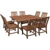 POLYWOOD Vineyard 9-Piece Teak Dining Set With Farmhouse Trestle Table
