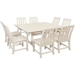 POLYWOOD Vineyard 9-Piece Sand Dining Set With Farmhouse Trestle Table
