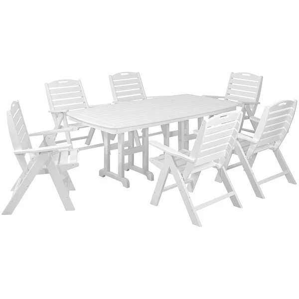 POLYWOOD Nautical 7-Piece White Dining Set With 6 Folding Chairs 1 POLYWOOD Nautical 7-Piece White Dining Set With 6 Folding Chairs
