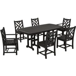 POLYWOOD Chippendale 7-Piece Black Dining Set With Nautical Table