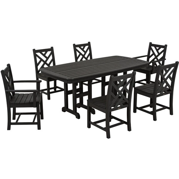 POLYWOOD Chippendale 7-Piece Black Dining Set With Nautical Table 1 POLYWOOD Chippendale 7-Piece Black Dining Set With Nautical Table