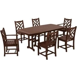 POLYWOOD Chippendale 7-Piece Mahogany Dining Set With Nautical Table