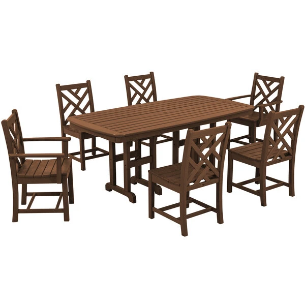POLYWOOD Chippendale 7-Piece Teak Dining Set With Nautical Table 1 POLYWOOD Chippendale 7-Piece Teak Dining Set With Nautical Table