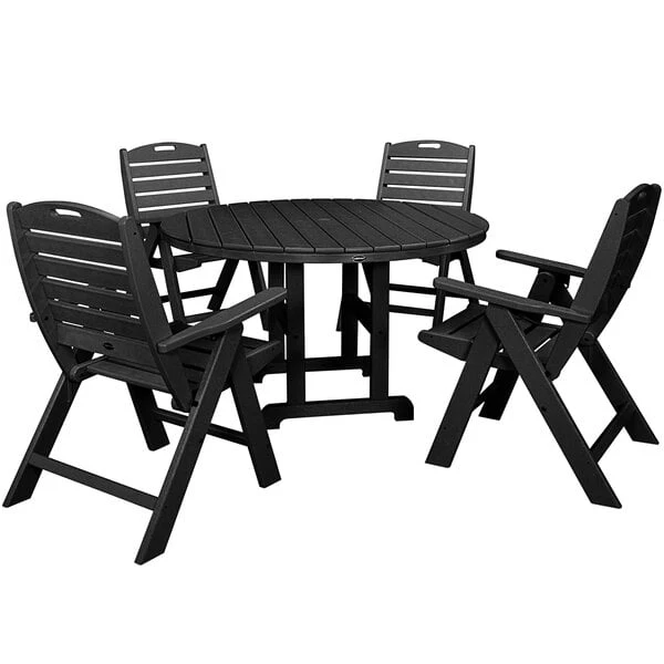 POLYWOOD Nautical 5-Piece Black Dining Set With 4 Folding Chairs 1 POLYWOOD Nautical 5-Piece Black Dining Set With 4 Folding Chairs