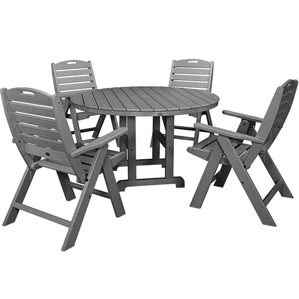 POLYWOOD Nautical 5-Piece Slate Grey Dining Set With 4 Folding Chairs 1 POLYWOOD Nautical 5-Piece Slate Grey Dining Set With 4 Folding Chairs