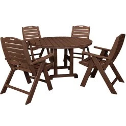 POLYWOOD Nautical 5-Piece Mahogany Dining Set With 4 Folding Chairs