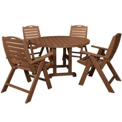 POLYWOOD Nautical 5-Piece Teak Dining Set With 4 Folding Chairs