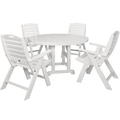 POLYWOOD Nautical 5-Piece White Dining Set With 4 Folding Chairs