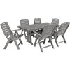 POLYWOOD Nautical 7-Piece Slate Grey Dining Set With 6 Folding Chairs And Nautical Trestle Table