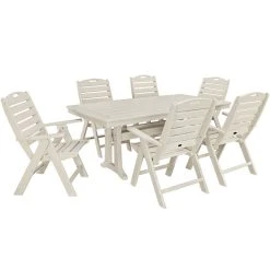 POLYWOOD Nautical 7-Piece Sand Dining Set With 6 Folding Chairs And Nautical Trestle Table