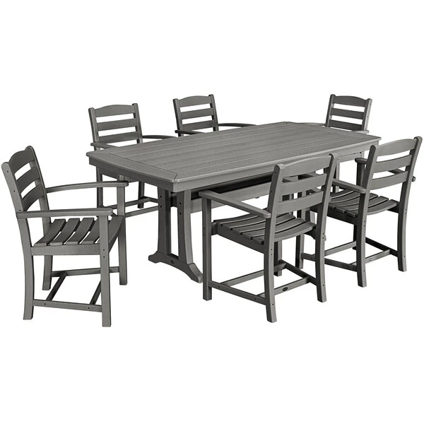 POLYWOOD La Casa Cafe 7-Piece Slate Grey Dining Set With 6 Arm Chairs And Nautical Trestle Table 1 POLYWOOD La Casa Cafe 7-Piece Slate Grey Dining Set With 6 Arm Chairs And Nautical Trestle Table