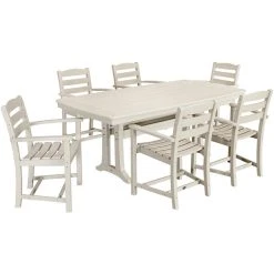 POLYWOOD La Casa Cafe 7-Piece Sand Dining Set With 6 Arm Chairs And Nautical Trestle Table