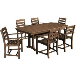 POLYWOOD La Casa Cafe 7-Piece Teak Dining Set With 6 Arm Chairs And Nautical Trestle Table