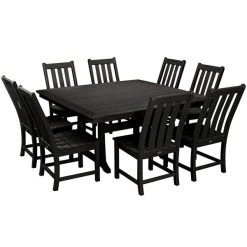 POLYWOOD Vineyard 9-Piece Black Dining Set With Nautical Trestle Table
