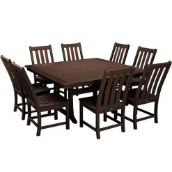 POLYWOOD Vineyard 9-Piece Mahogany Dining Set With Nautical Trestle Table