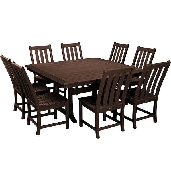 POLYWOOD Vineyard 9-Piece Mahogany Dining Set With Nautical Trestle Table 1 POLYWOOD Vineyard 9-Piece Mahogany Dining Set With Nautical Trestle Table