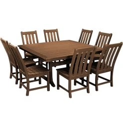 POLYWOOD Vineyard 9-Piece Teak Dining Set With Nautical Trestle Table