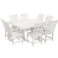POLYWOOD Vineyard 9-Piece White Dining Set With Nautical Trestle Table
