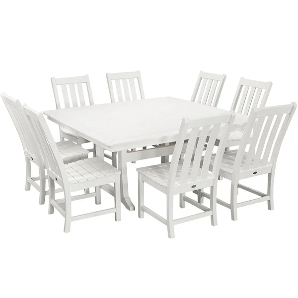 POLYWOOD Vineyard 9-Piece White Dining Set With Nautical Trestle Table 1 POLYWOOD Vineyard 9-Piece White Dining Set With Nautical Trestle Table