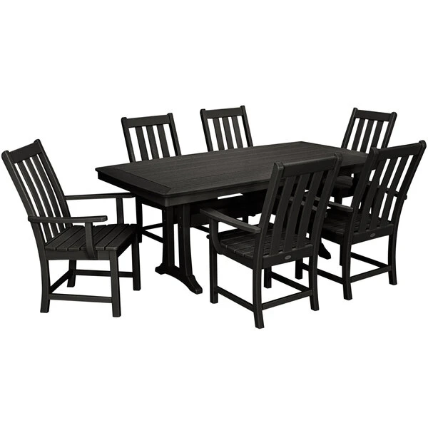 POLYWOOD Vineyard 7-Piece Black Dining Set With Nautical Trestle Table And 6 Arm Chairs 1 POLYWOOD Vineyard 7-Piece Black Dining Set With Nautical Trestle Table And 6 Arm Chairs