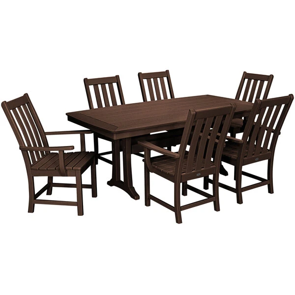 POLYWOOD Vineyard 7-Piece Mahogany Dining Set With Nautical Trestle Table And 6 Arm Chairs 1 POLYWOOD Vineyard 7-Piece Mahogany Dining Set With Nautical Trestle Table And 6 Arm Chairs