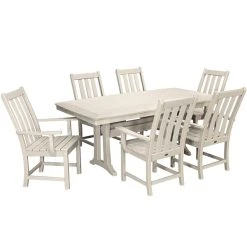 POLYWOOD Vineyard 7-Piece Sand Dining Set With Nautical Trestle Table And 6 Arm Chairs