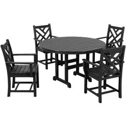 POLYWOOD Chippendale 5-Piece Black Dining Set With 4 Arm Chairs