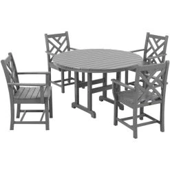 POLYWOOD Chippendale 5-Piece Slate Grey Dining Set With 4 Arm Chairs