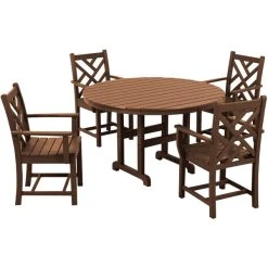 POLYWOOD Chippendale 5-Piece Teak Dining Set With 4 Arm Chairs