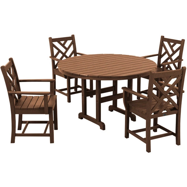 POLYWOOD Chippendale 5-Piece Teak Dining Set With 4 Arm Chairs 1 POLYWOOD Chippendale 5-Piece Teak Dining Set With 4 Arm Chairs
