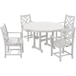 POLYWOOD Chippendale 5-Piece White Dining Set With 4 Arm Chairs