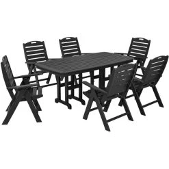 POLYWOOD Nautical 7-Piece Black Dining Set With 6 Folding Chairs
