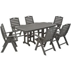 POLYWOOD Nautical 7-Piece Slate Grey Dining Set With 6 Folding Chairs