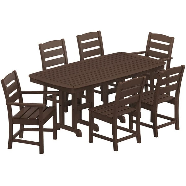 POLYWOOD Lakeside 7-Piece Mahogany Dining Set With Nautical Table 1 POLYWOOD Lakeside 7-Piece Mahogany Dining Set With Nautical Table