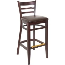 BFM Seating Berkeley Dark Walnut Beechwood Ladder Back Barstool With 2" Dark Brown Vinyl Seat