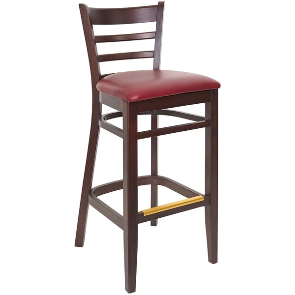 BFM Seating Berkeley Dark Walnut Beechwood Ladder Back Barstool With 2" Burgundy Vinyl Seat 1 BFM Seating Berkeley Dark Walnut Beechwood Ladder Back Barstool With 2" Burgundy Vinyl Seat